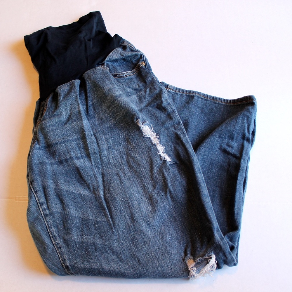 Indigo Blue Distressed Maternity Capris
